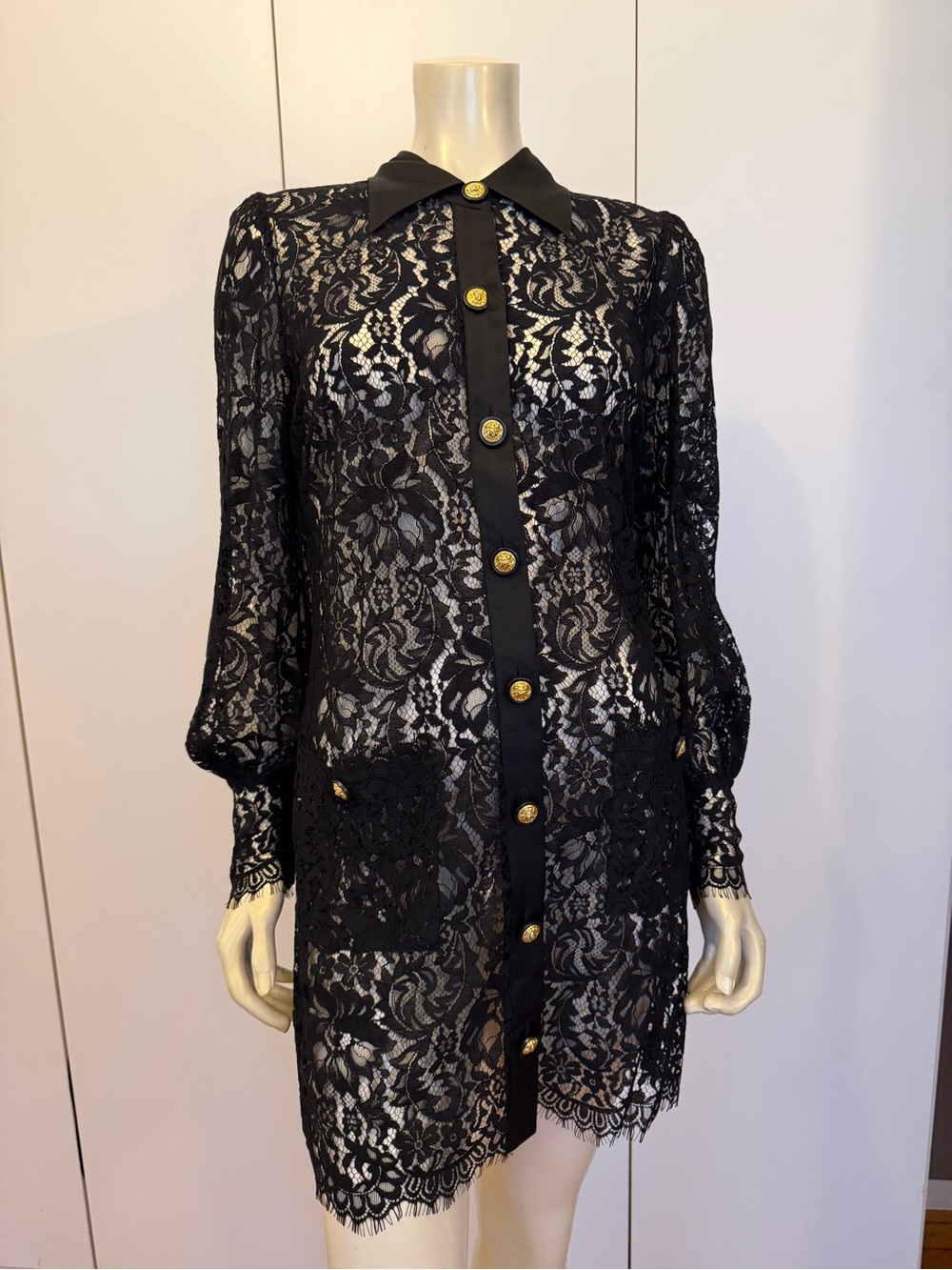 L’Agence Black Lace Button-Front Shirt Dress - Picture 3 of 5